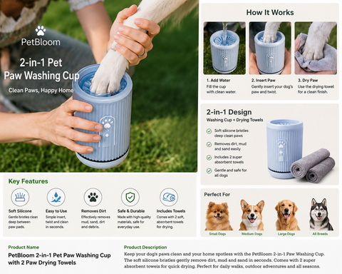 Milo's 2-in-1 Pet Paw Washing Cup with 2 Super Absorbent Drying Towels